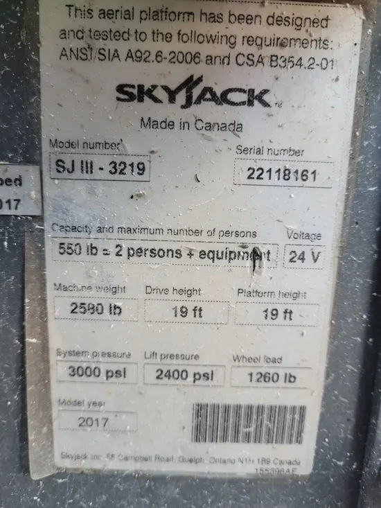 2017 Skyjack SJIII3219 Scissor Lift