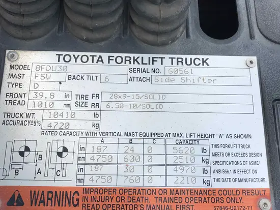 2014 Toyota 8FDU30 Forklift
