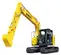 Yellow and gray KOBELCO 30,000-35,000 lb. Excavator, Zero Tail Swing