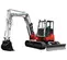 Red, white and black Takeuchi Excavator with Zero Tail Swing