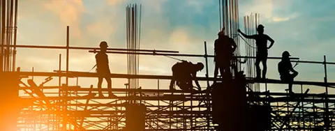 Workers using scaffolding