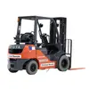 An orange and gray Toyota forklift with black accents and orange forks, featuring "United Rentals" branding and a propane tank on the rear, shown from a front-right, slightly elevated angle on a white background.