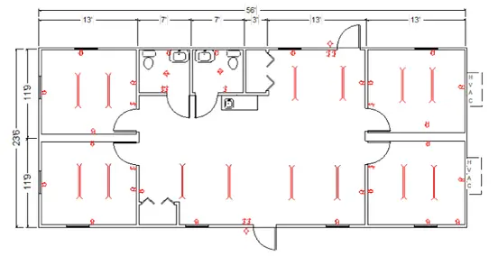 Mobile office with 2 restrooms floor plan