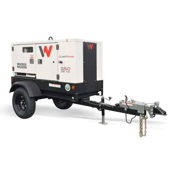 White and black Wacker Neuson tier 4 towable generator