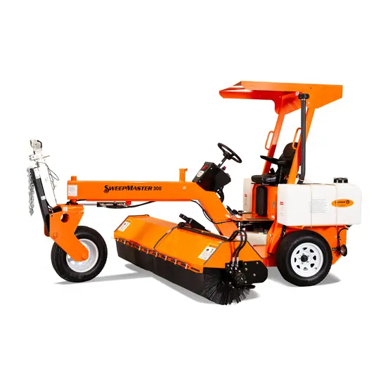 Orange Laymor ride-on sweeper