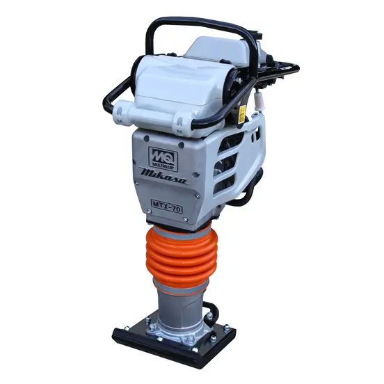 Orange and silver Multiquip heavy-duty vibratory rammer