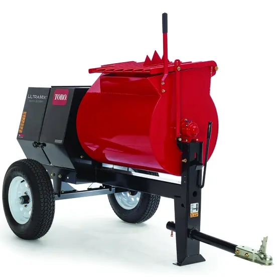 Red and black TORO Mortar Mixer, 8 cubic ft., Gas Powered