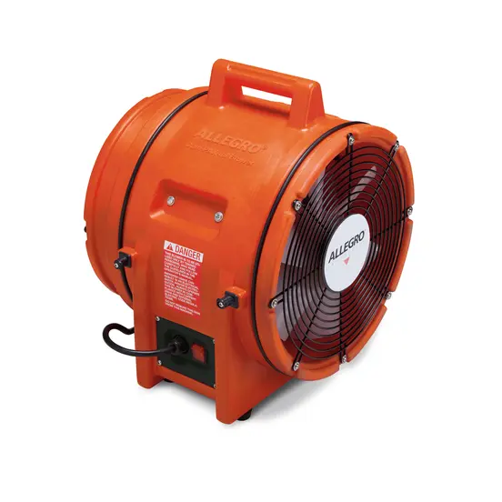 Red and black ALLEGRO Portable Ventilating Blower, 12 in. Axial Fan, 115V-230V, Electric-powered