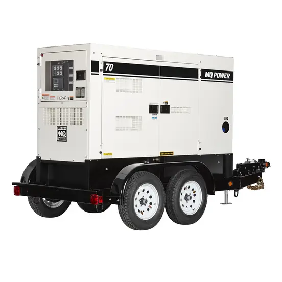 White and black MULTIQUIP 56-64 kW Towable Generator, Tier 4 Diesel