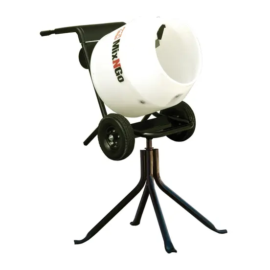 White and black MULTIQUIP Concrete Mixer, 3 cubic ft., Electric Powered