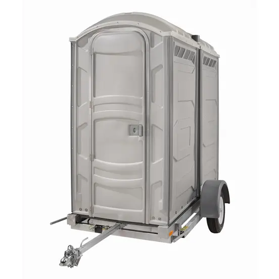 Gray Polyjo Double Porta Potty, Trailer Mounted