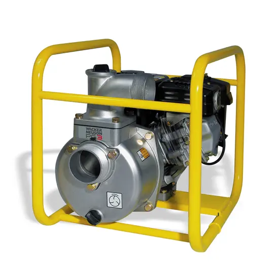 Silver and yellow WACKER Dewatering Pump, 3 in., Gas Powered