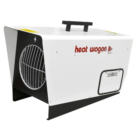 White and black HEATWAGON Heater, 65K BTU, 240v/1ph, Electric Powered