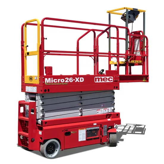Red MEC 25 foot electric micro Scissor Lift