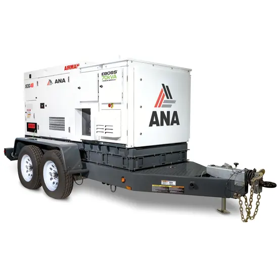 Black and white ANA Towable Generator, Diesel/Battery Hybrid